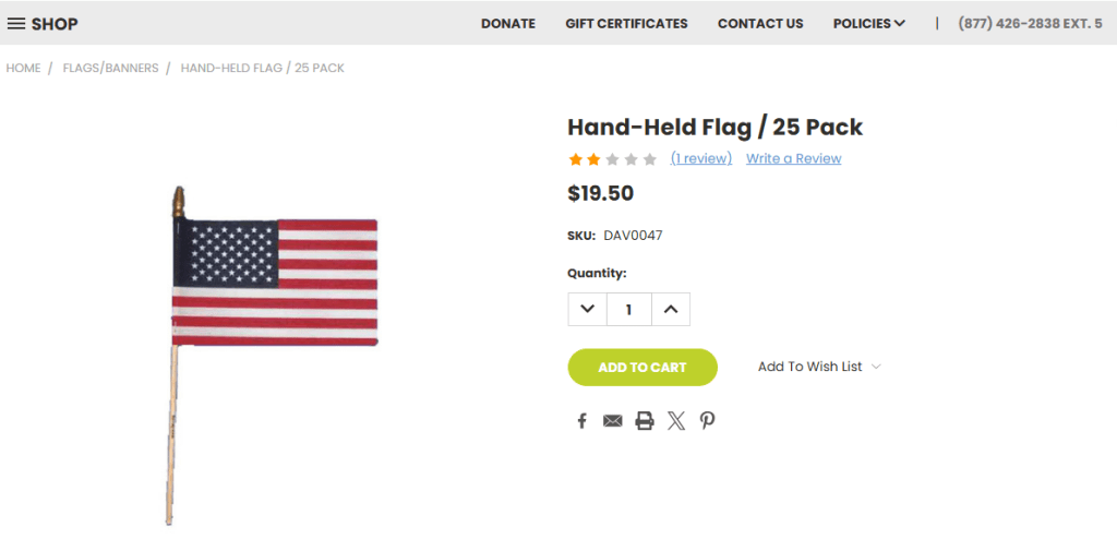 a store listing for a 25 pack of cheap-looking hand-held flags for $19.50
