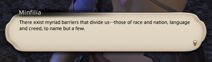 Minfilia: There exist myriad barriers that divide us, those of race and nation, language and creed, to name but a few.